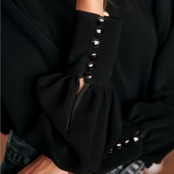 Sezane Black Benedicte Poof Button Sleeve Blouse - Picture 4 of 9